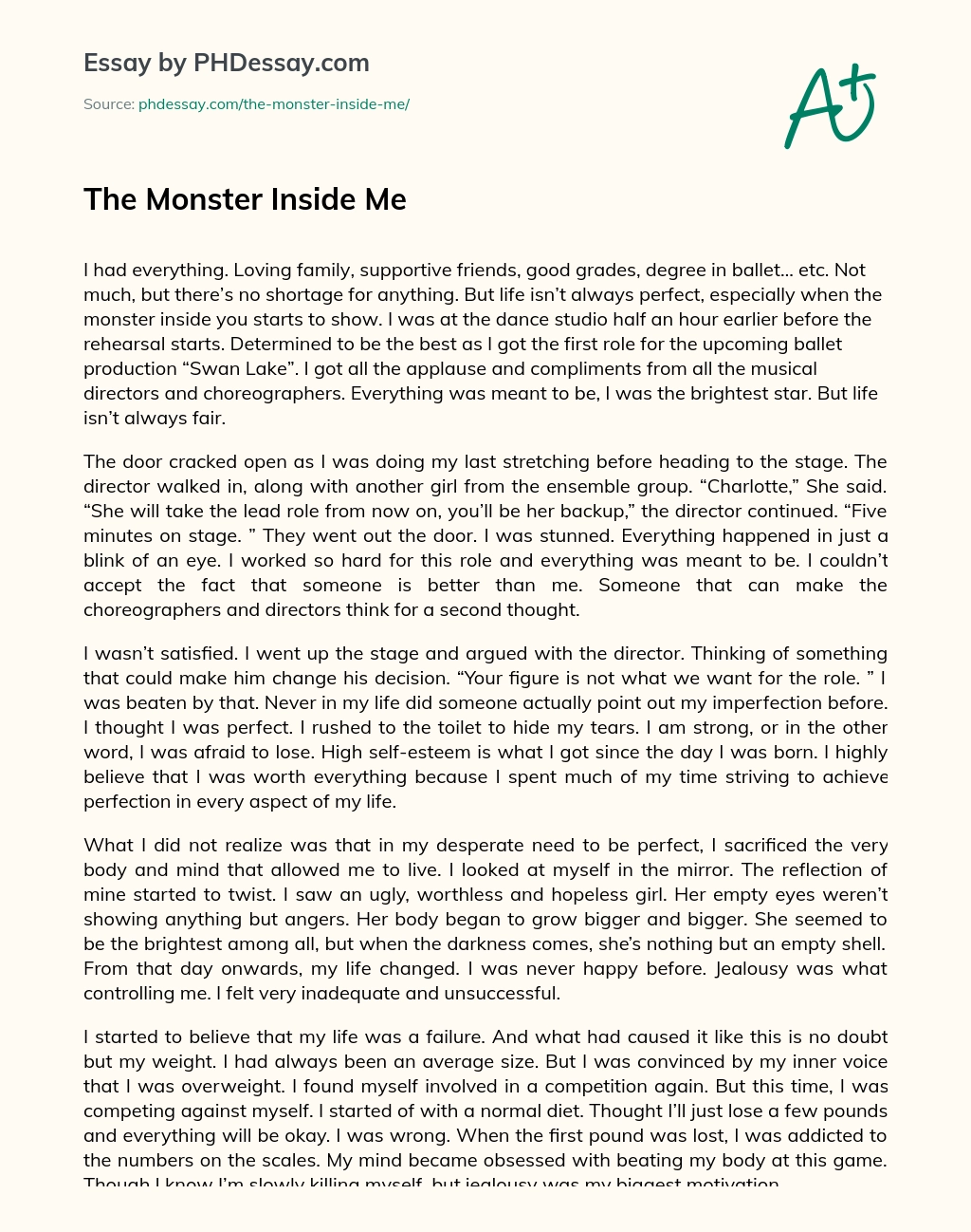 The Monster Inside Me essay