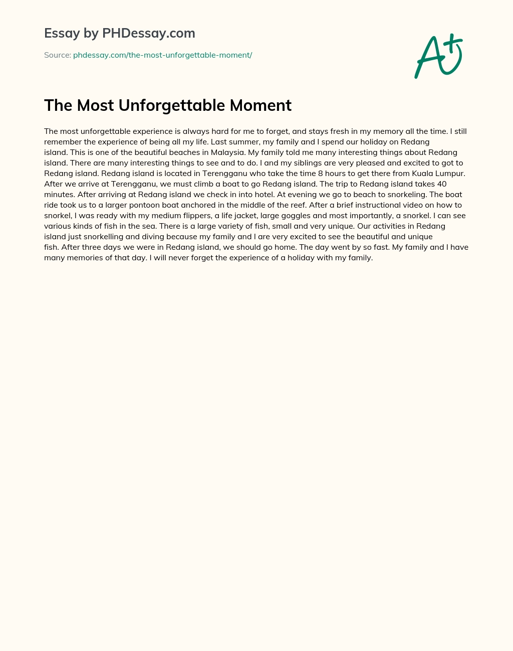 essay about unforgettable experience