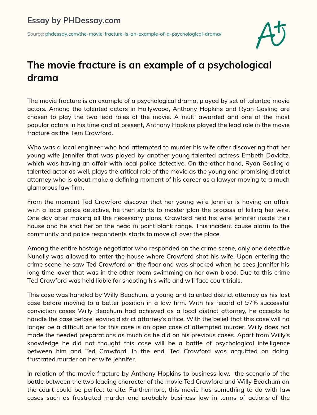 The movie fracture is an example of a psychological drama essay