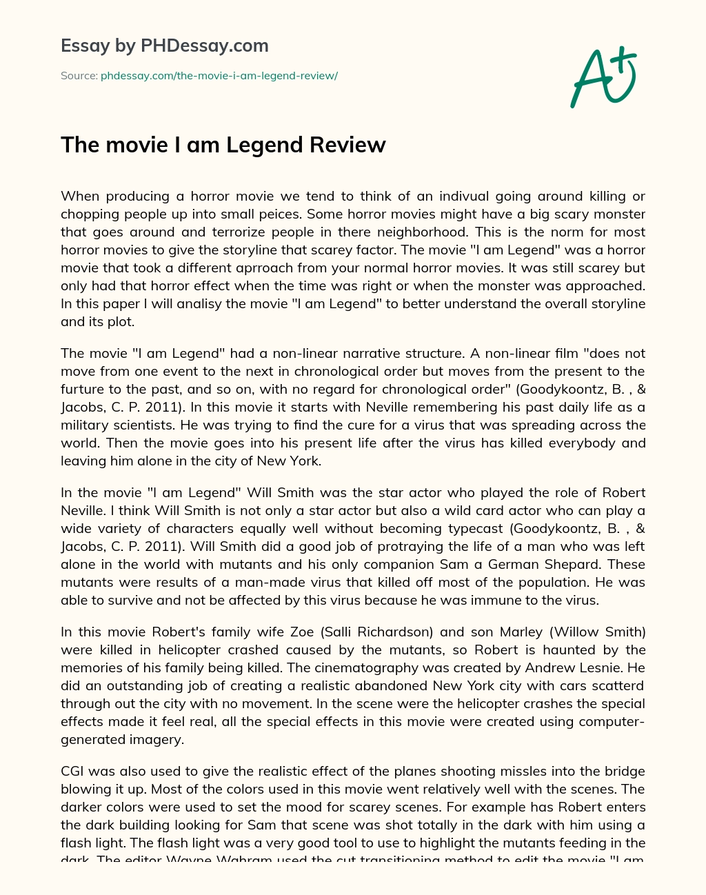 The movie I am Legend Review essay
