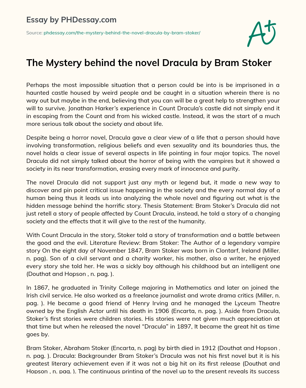 Реферат: Bram Stoker Essay Research Paper Writer of