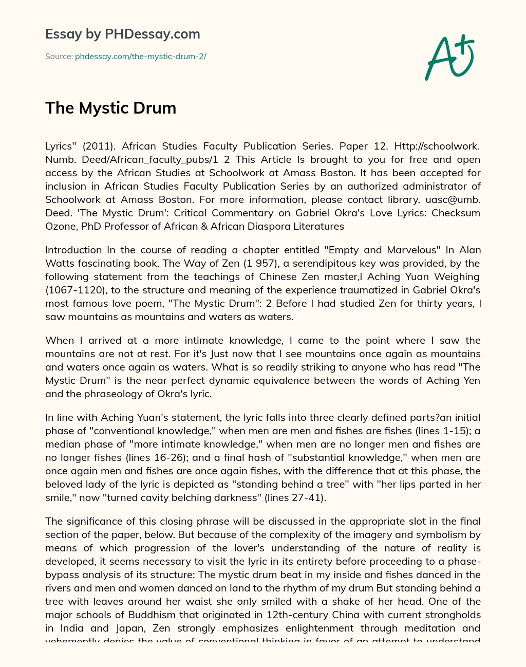 The Mystic Drum essay