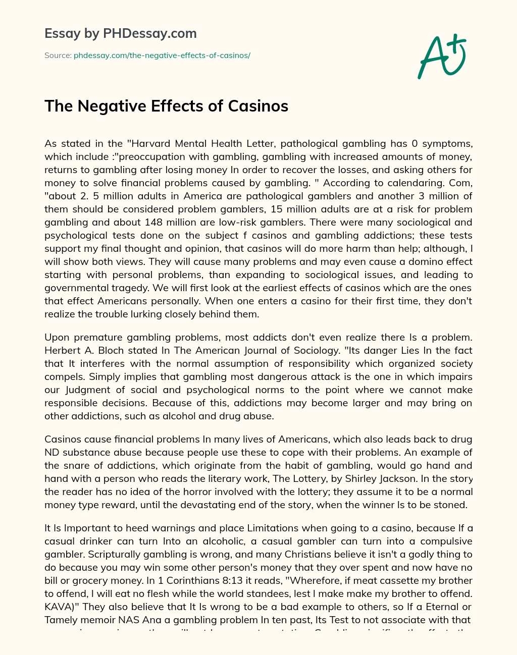 The Negative Effects of Casinos essay