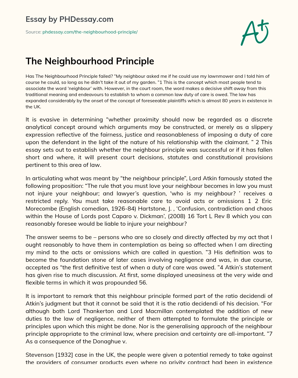The Neighbourhood Principle essay