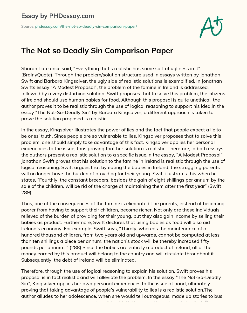 The Not so Deadly Sin Comparison Paper essay