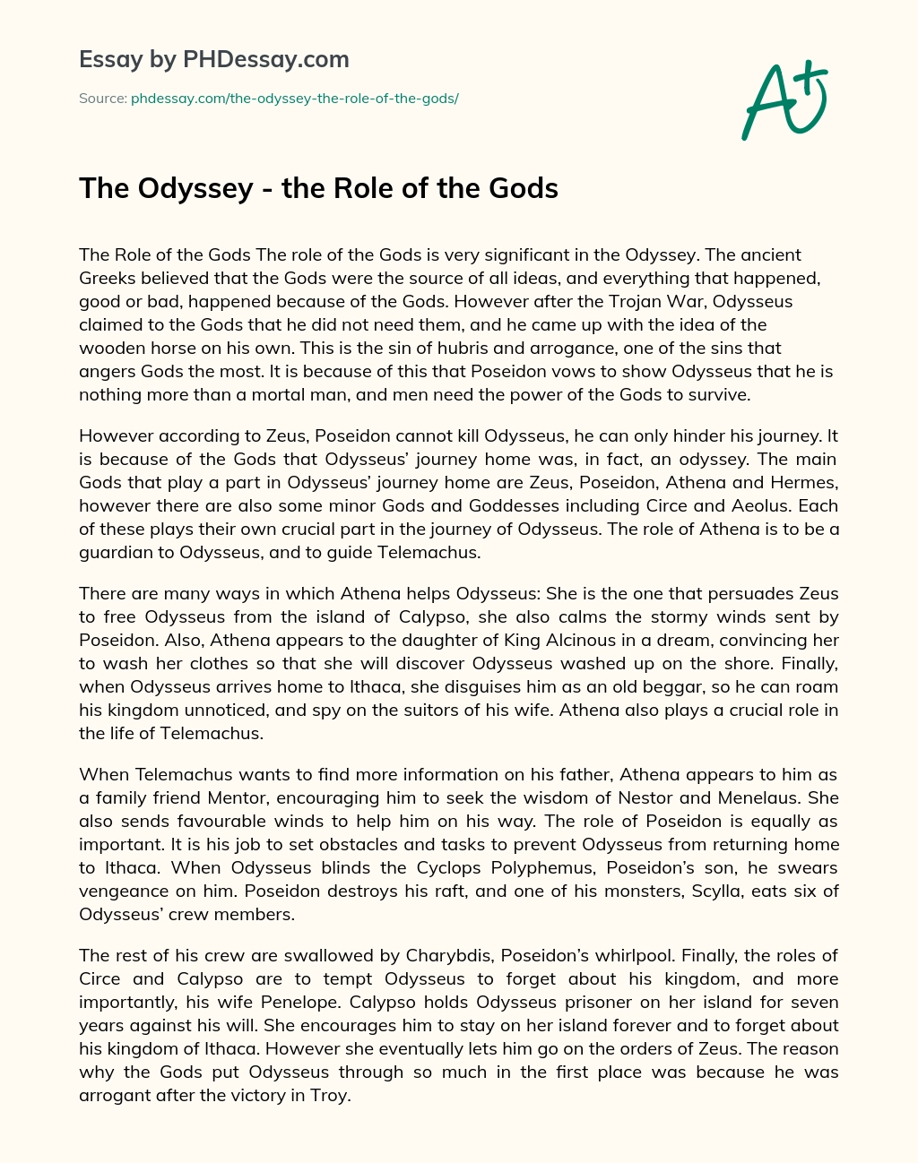 The Odyssey – the Role of the Gods essay