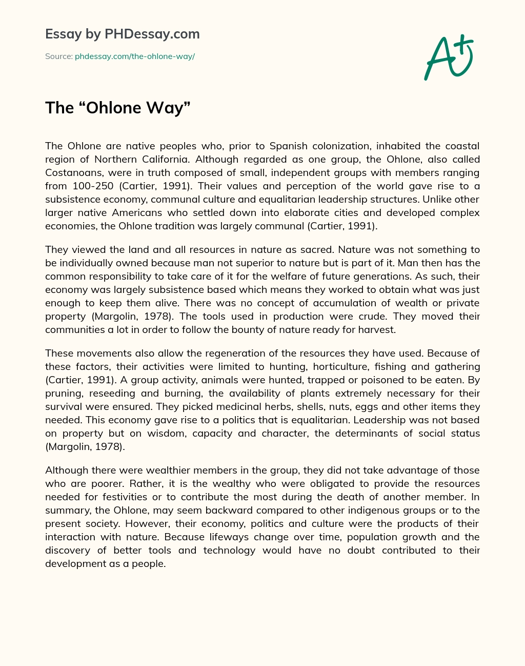 The “Ohlone Way” essay
