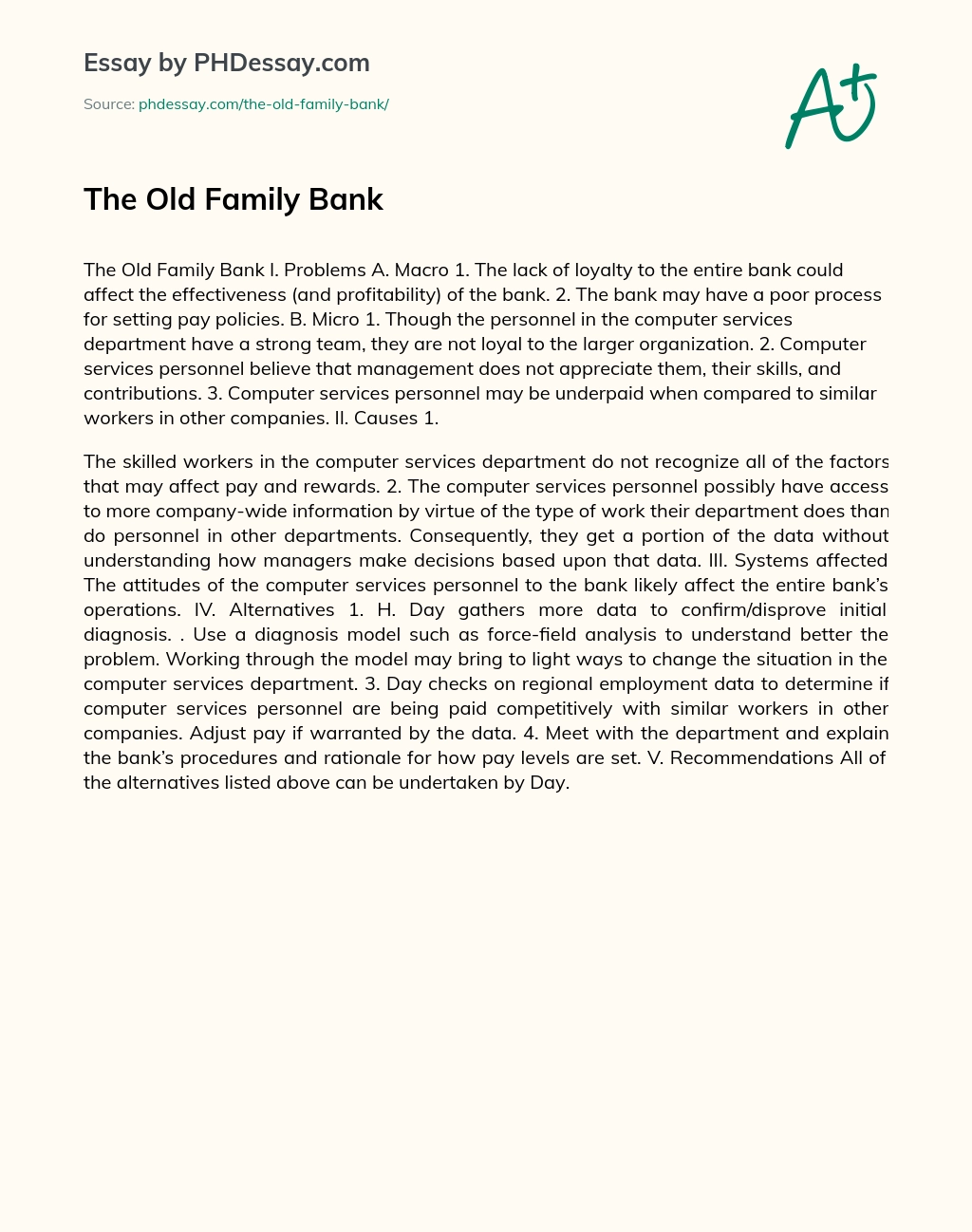 The Old Family Bank essay