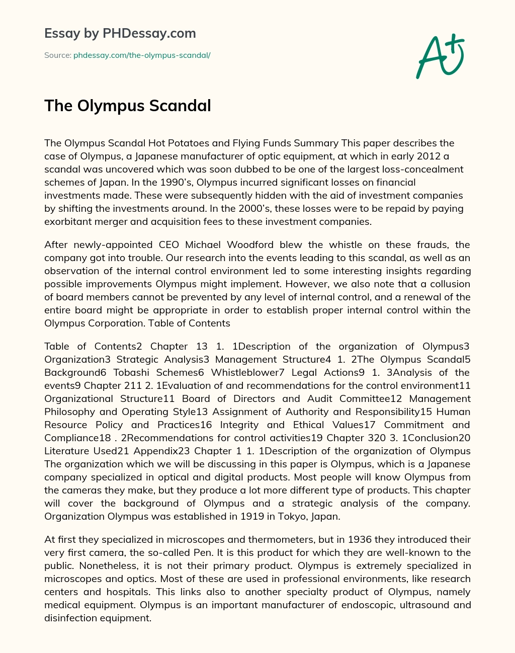 The Olympus Scandal essay