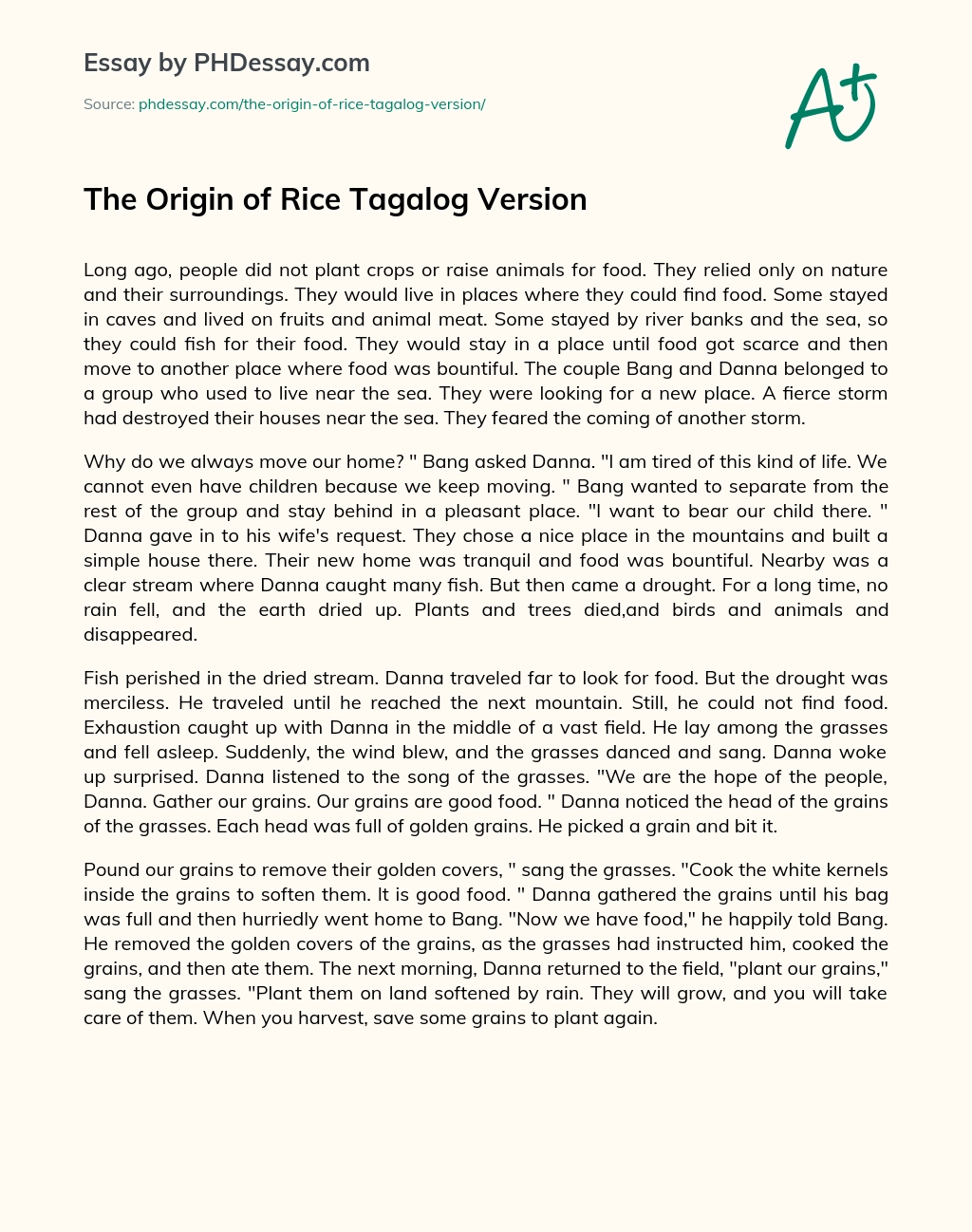 The Origin of Rice Tagalog Version essay