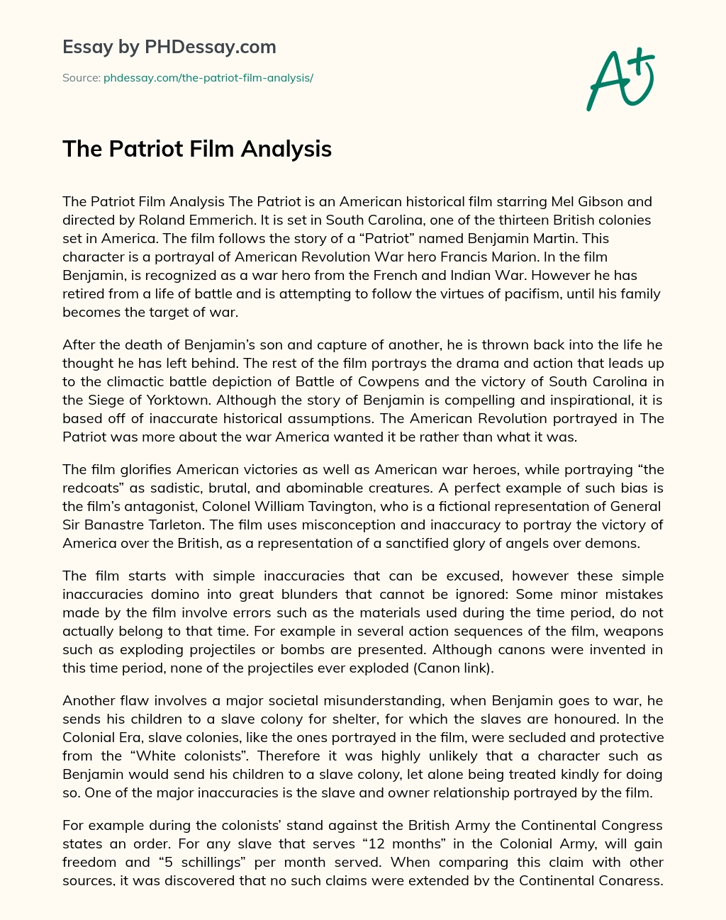 The Patriot Film Analysis essay