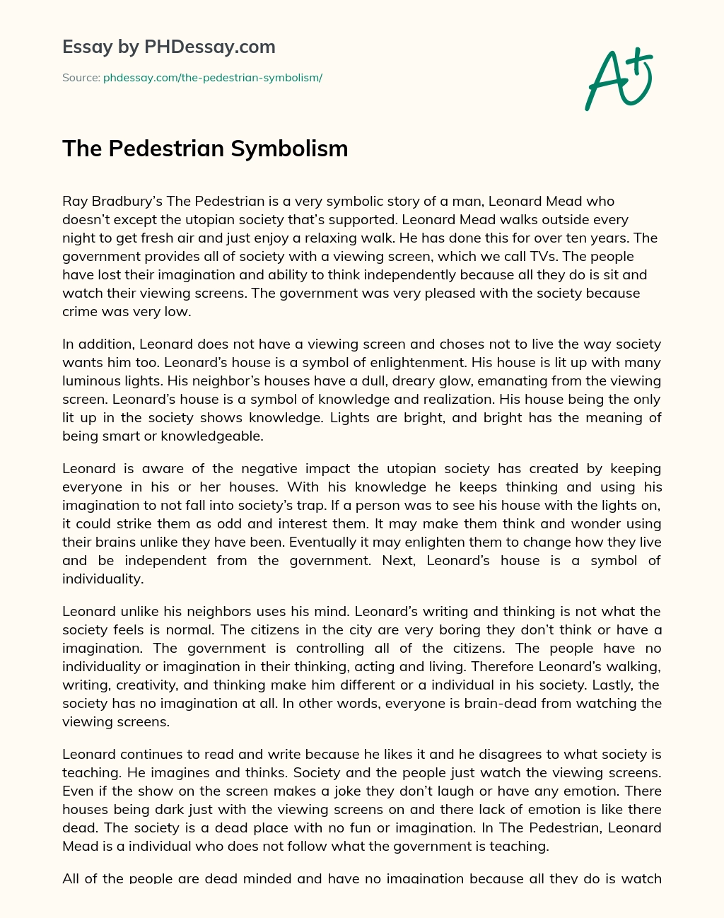 The Pedestrian Symbolism essay