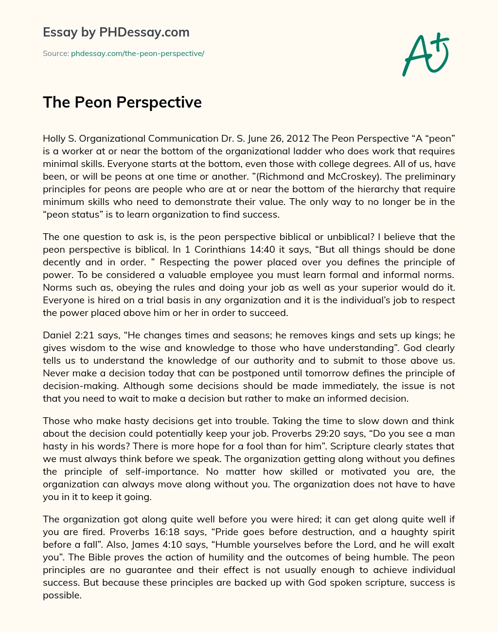 The Peon Perspective essay