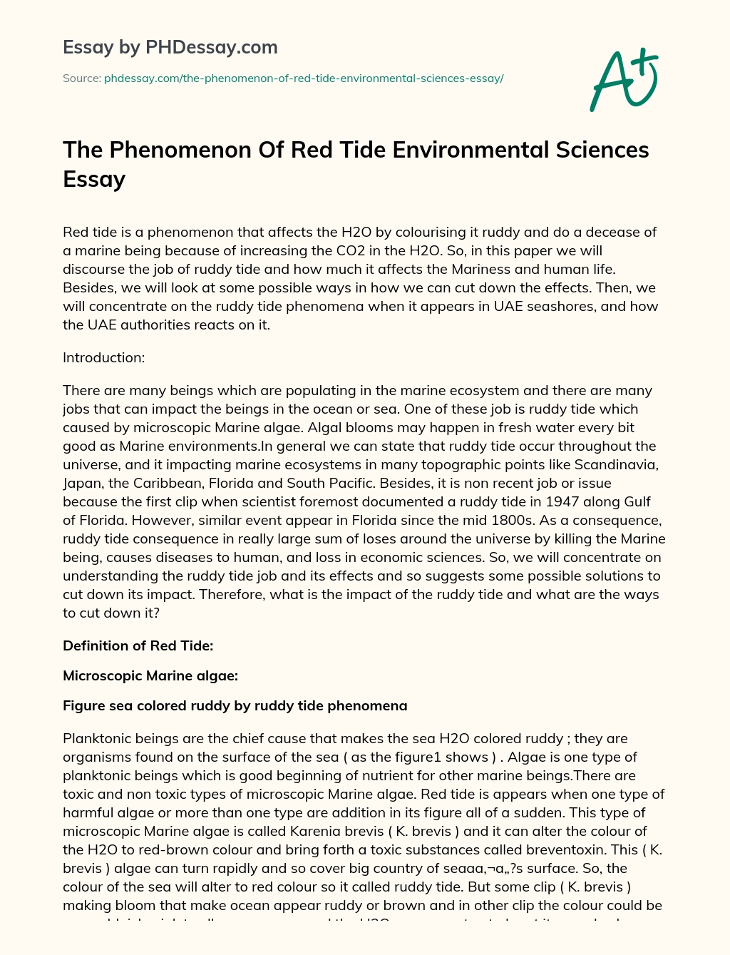 The Phenomenon Of Red Tide Environmental Sciences Essay essay