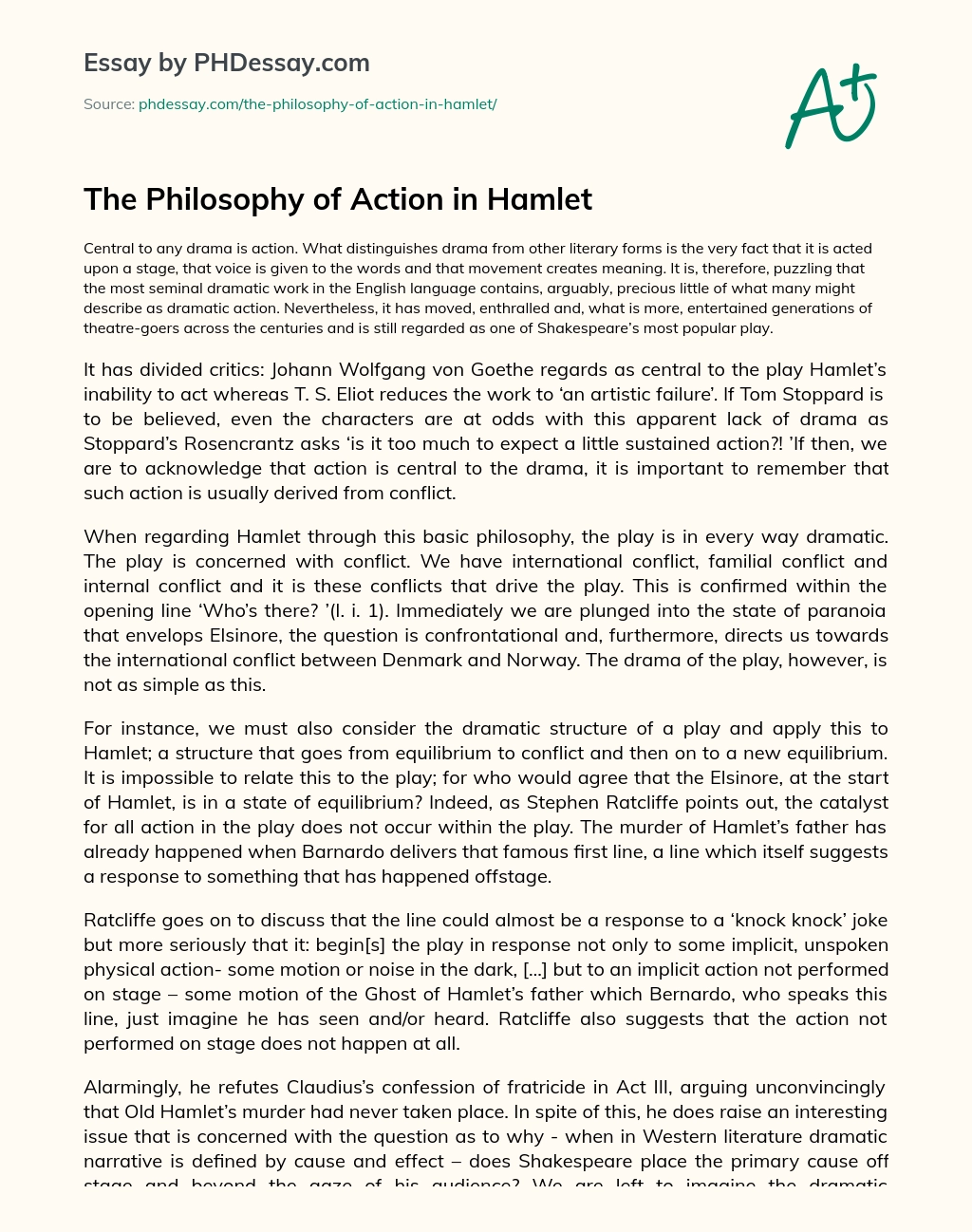 The Philosophy of Action in Hamlet essay