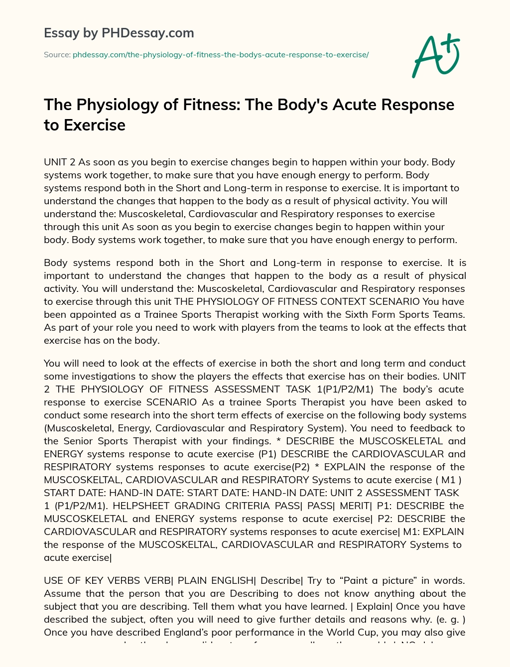 The Physiology of Fitness: The Body’s Acute Response to Exercise essay