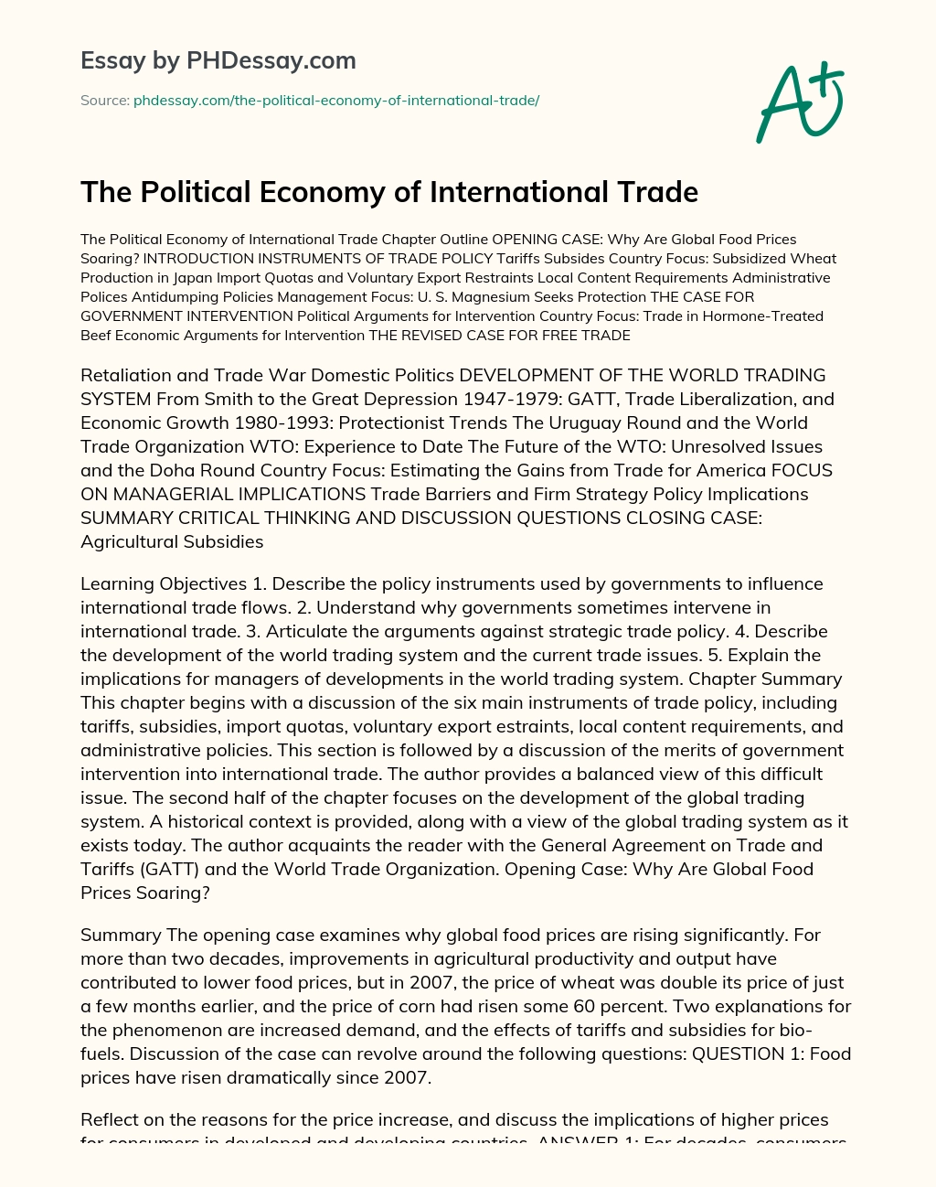 The Political Economy of International Trade essay