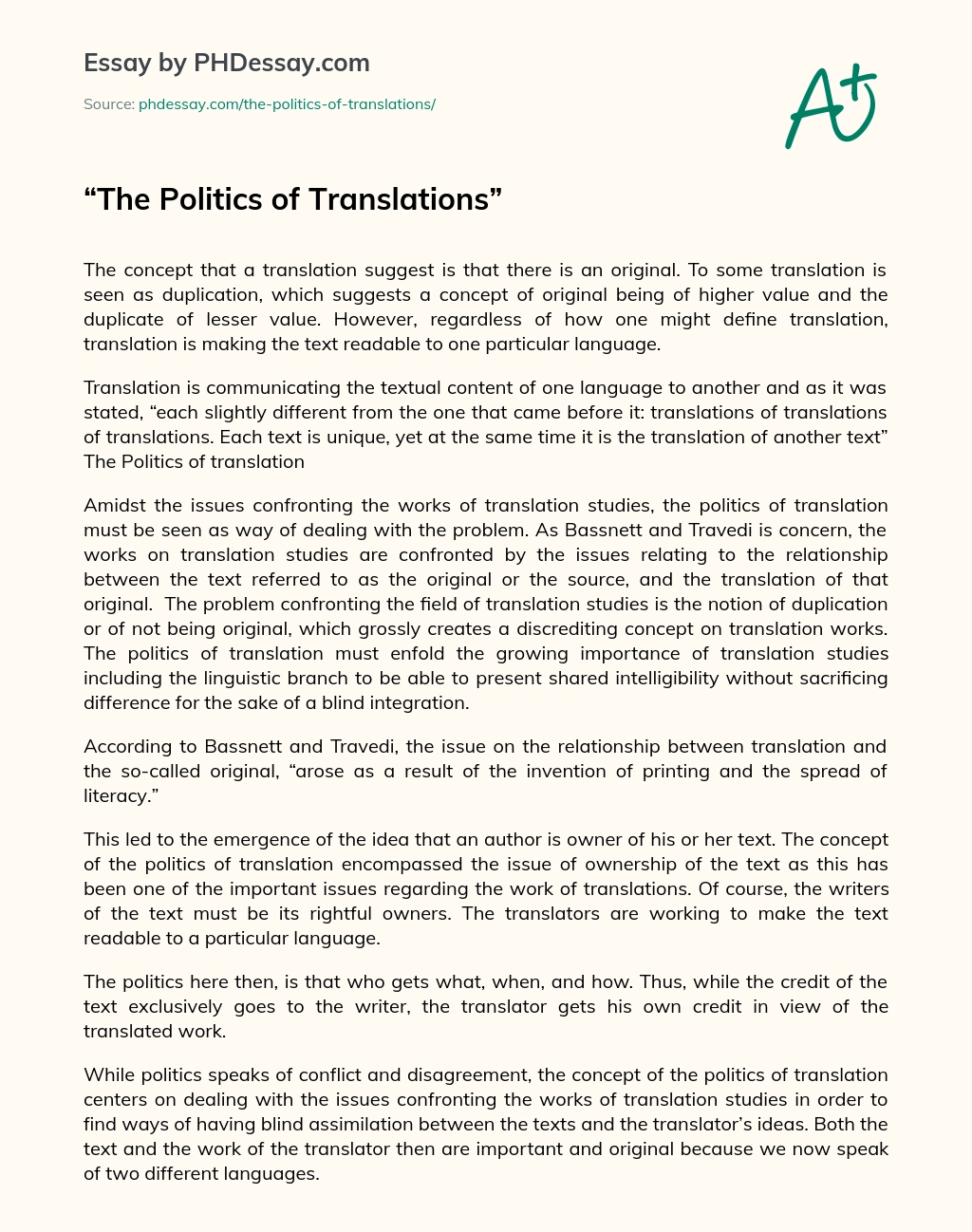 The Politics of Translations essay