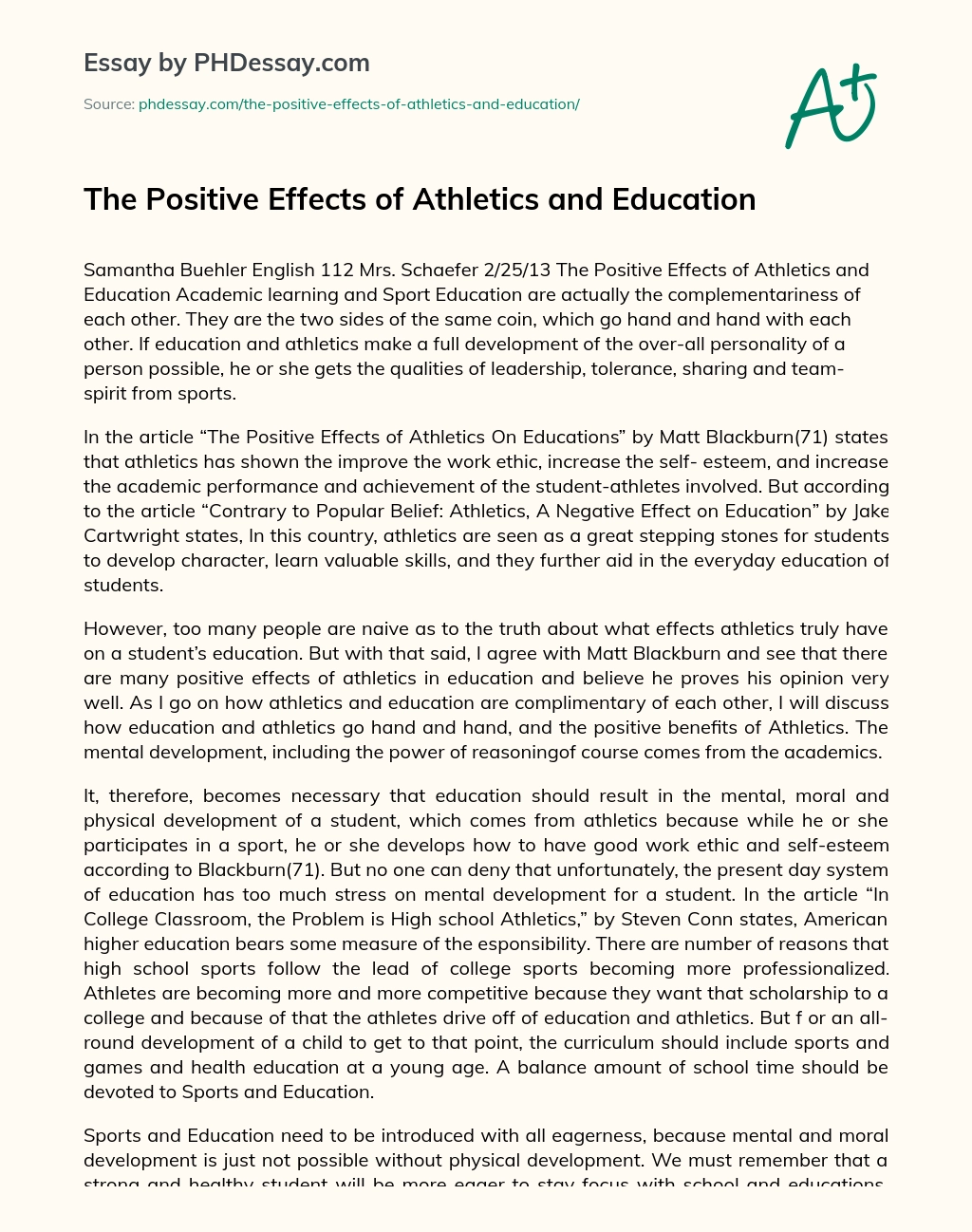 The Positive Effects of Athletics and Education essay
