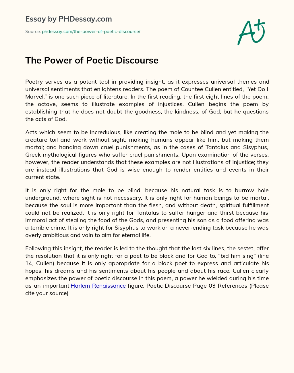The Power of Poetic Discourse essay