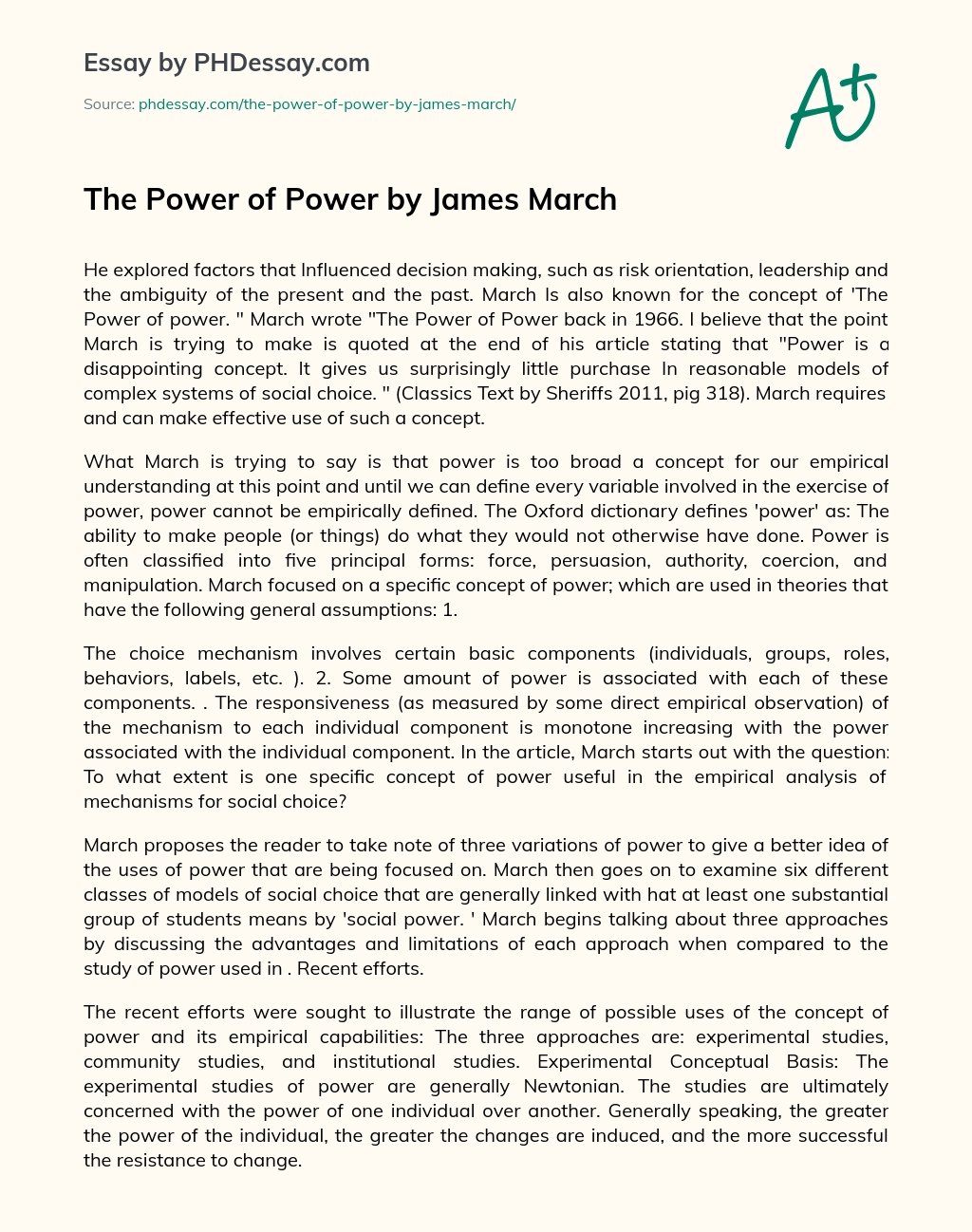 The Power of Power by James March essay