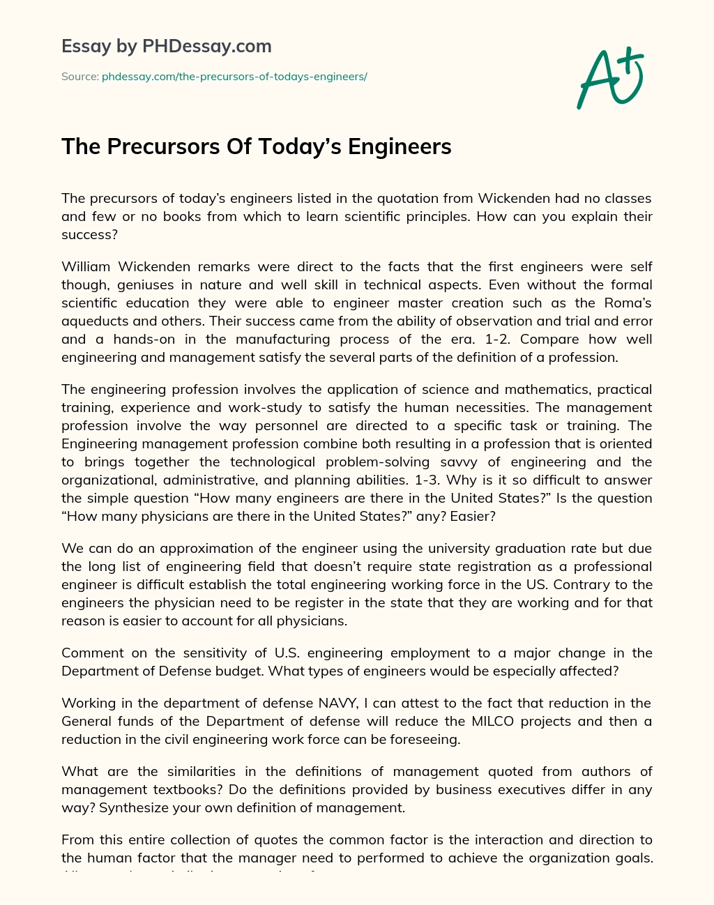 The Precursors Of Today’s Engineers essay