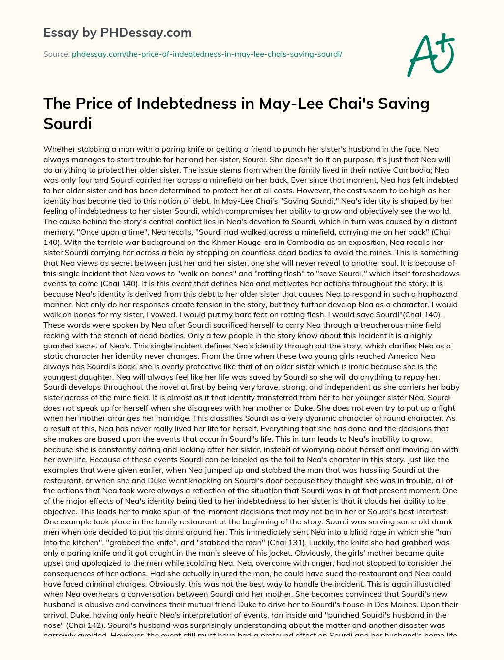The Price of Indebtedness in May-Lee Chai’s Saving Sourdi essay