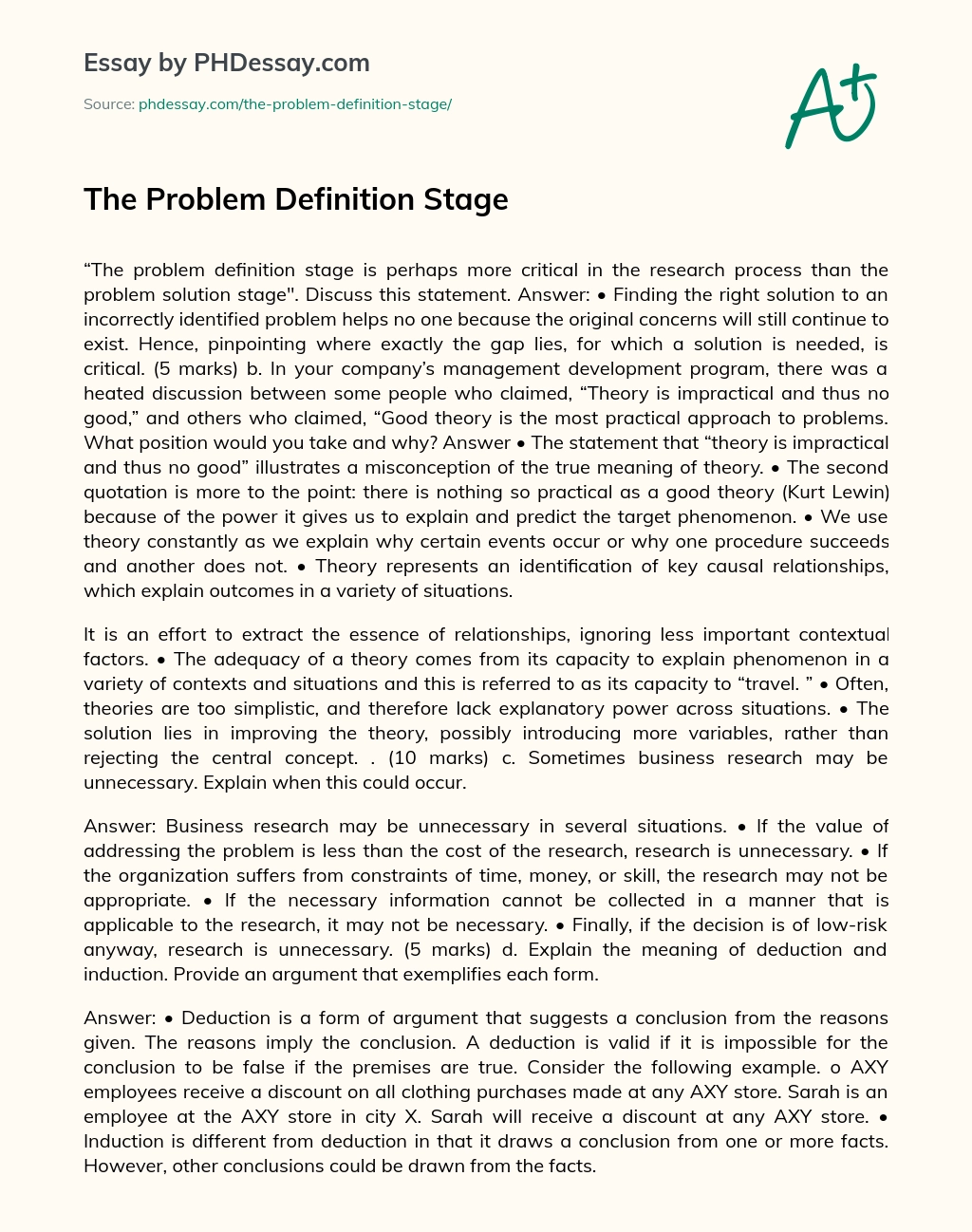 The Problem Definition Stage essay