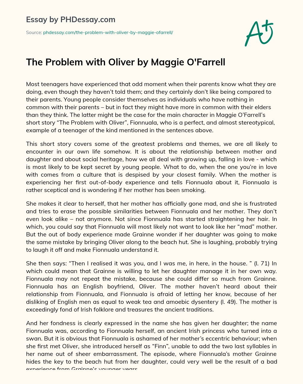 The Problem with Oliver by Maggie O’Farrell essay