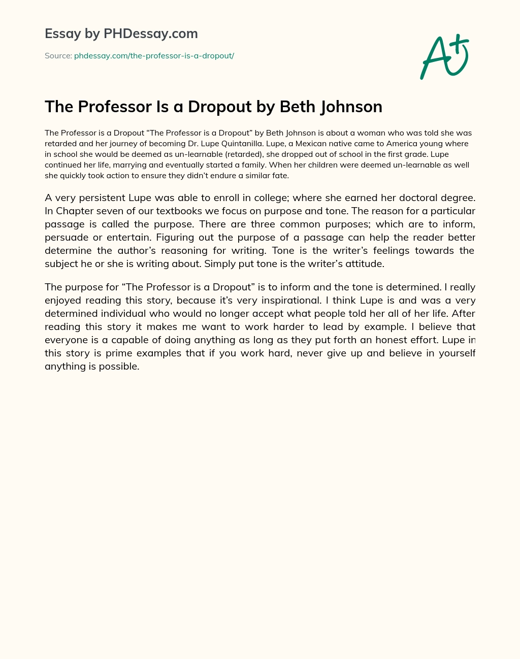 The Professor Is a Dropout by Beth Johnson essay