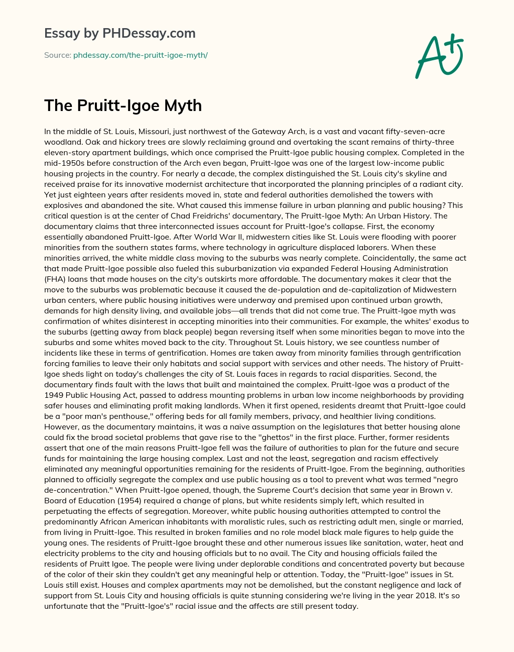 The Pruitt-Igoe Myth essay