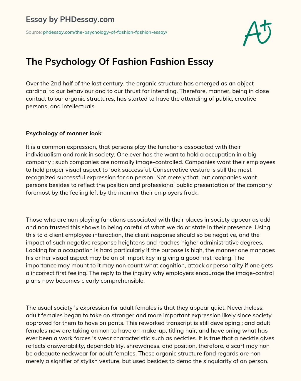 The Psychology Of Fashion Fashion Essay essay