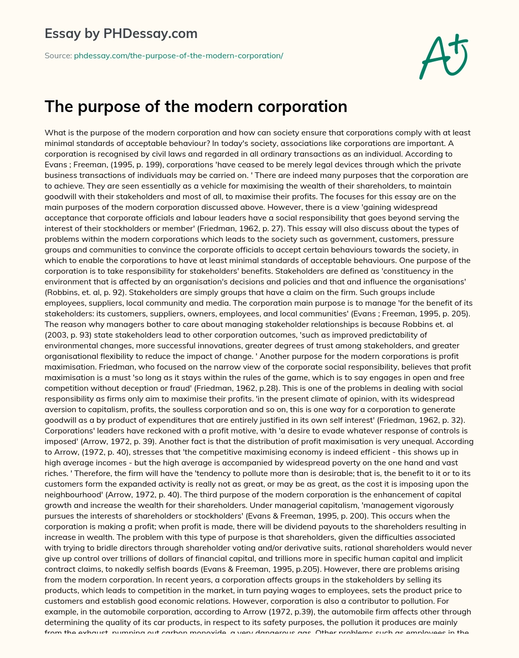 The purpose of the modern corporation essay
