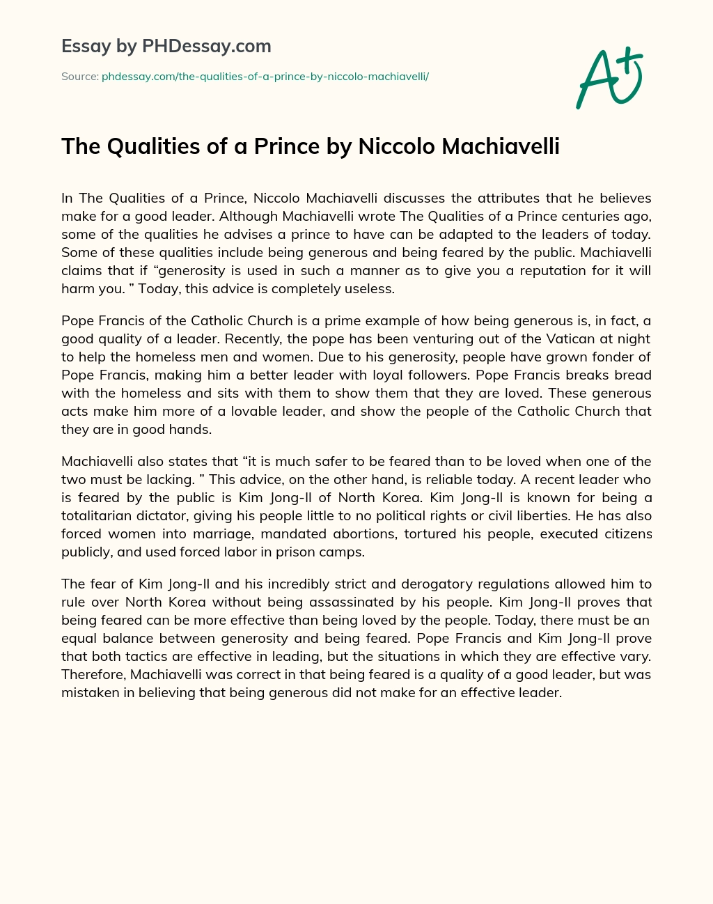 machiavelli the prince leadership qualities