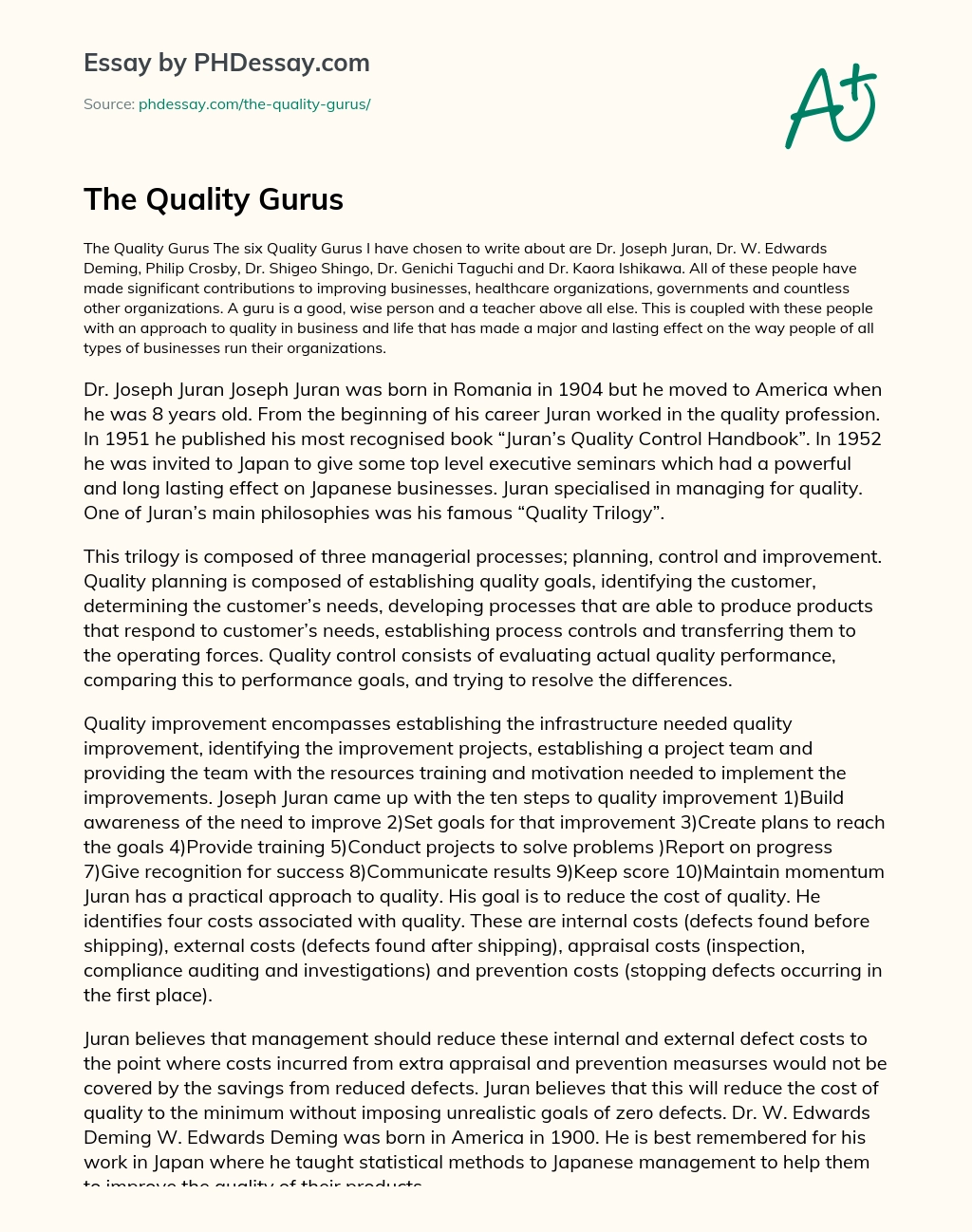 The Quality Gurus essay
