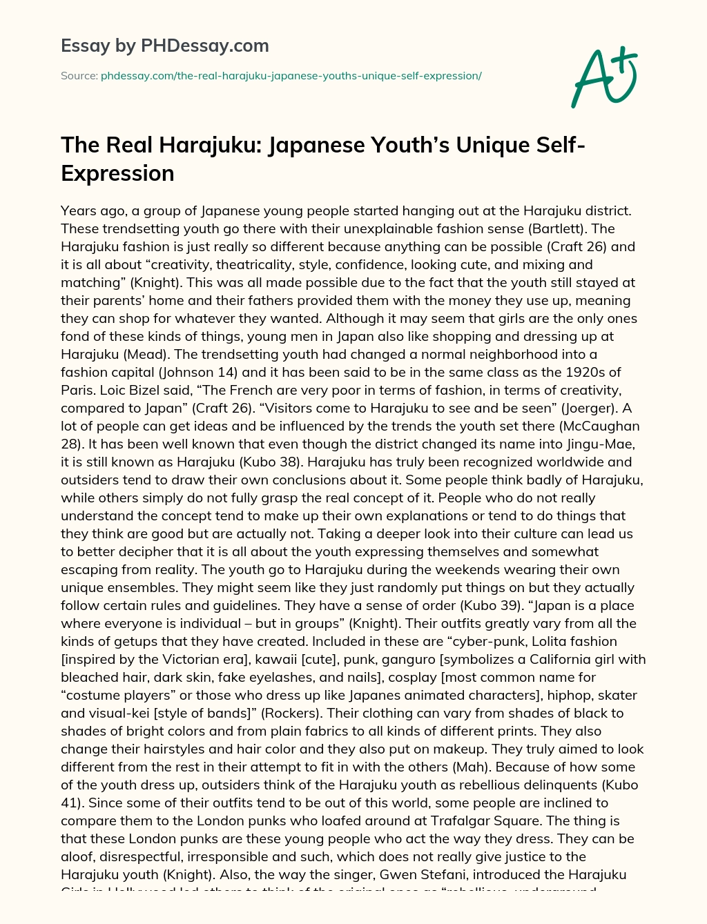 The Real Harajuku: Japanese Youth’s Unique Self-Expression essay
