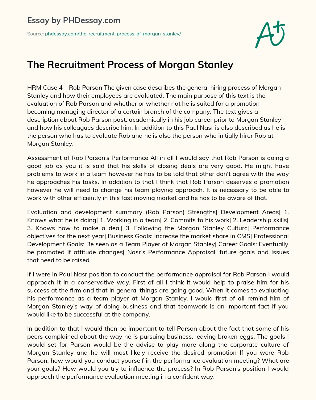 The Recruitment Process of Morgan Stanley essay