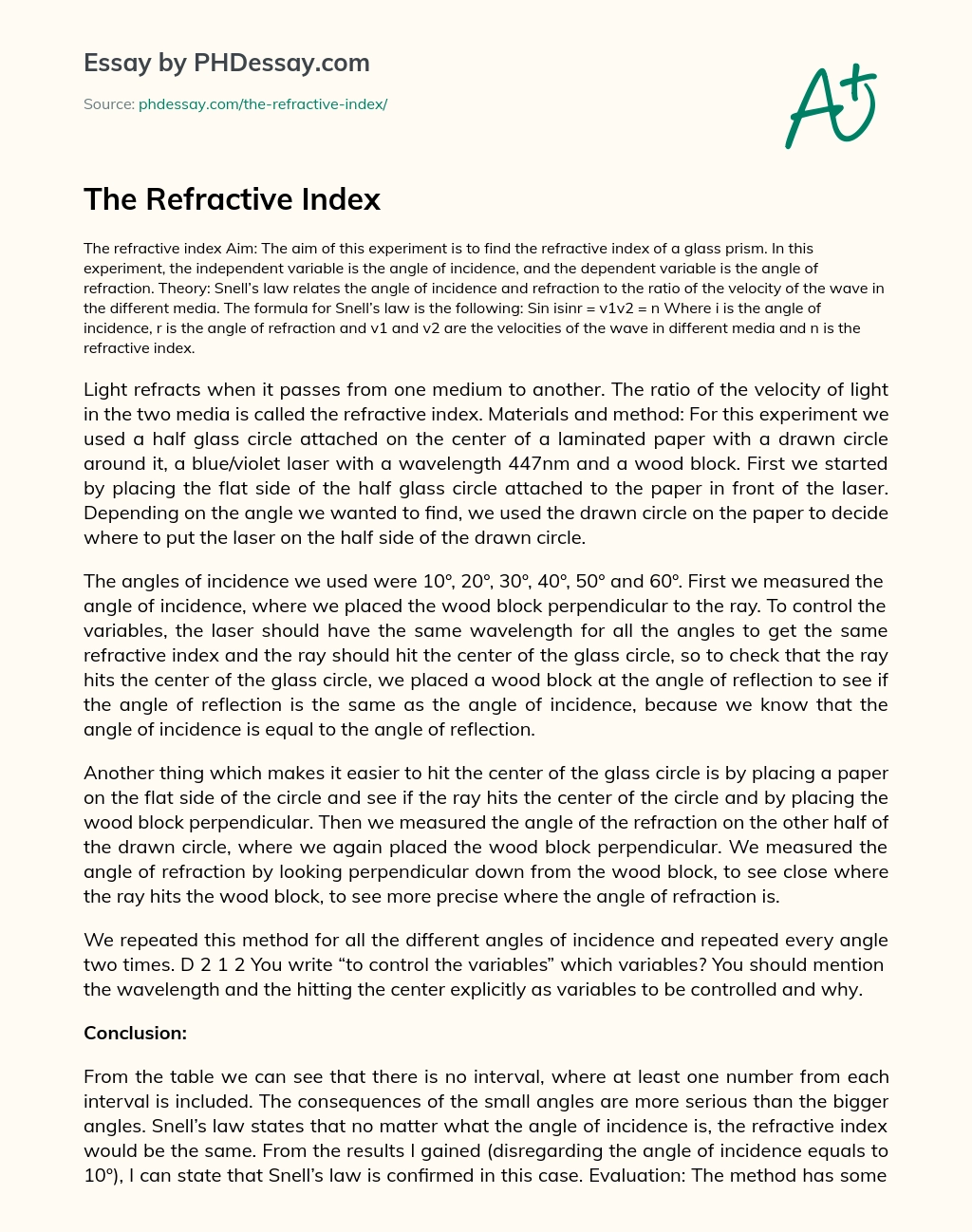 The Refractive Index essay