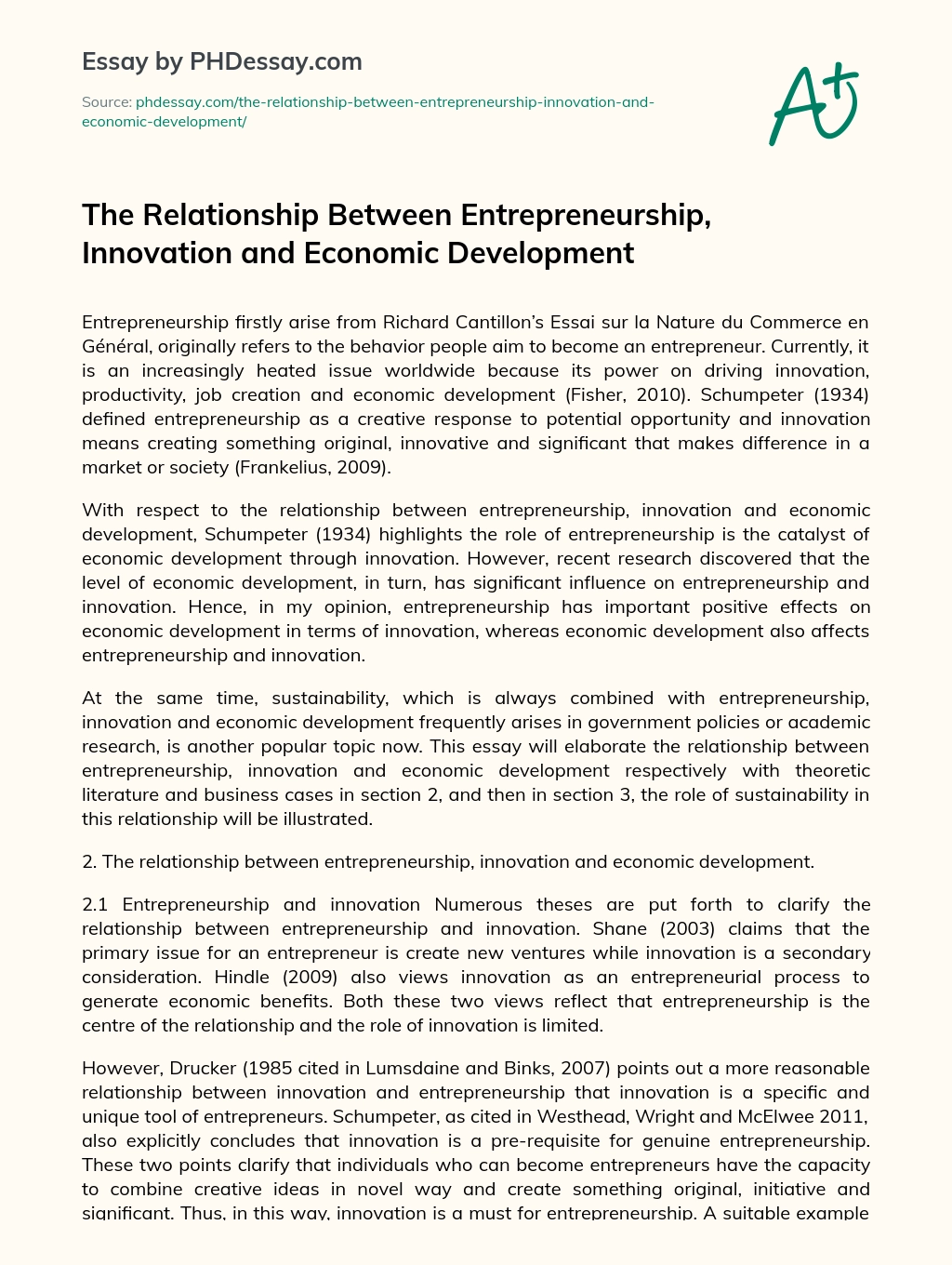 The Relationship Between Entrepreneurship, Innovation and Economic Development essay
