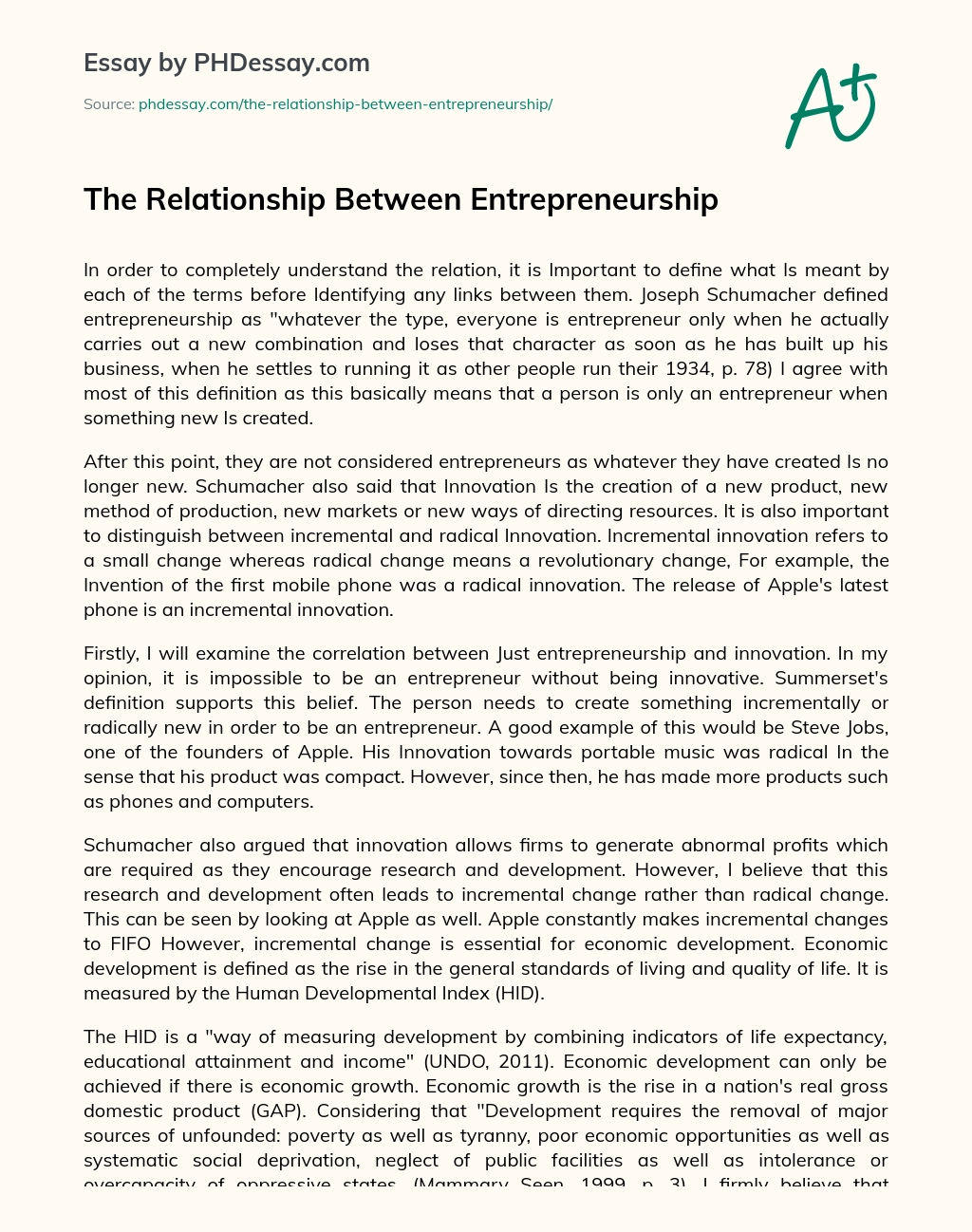 The Relationship Between Entrepreneurship essay