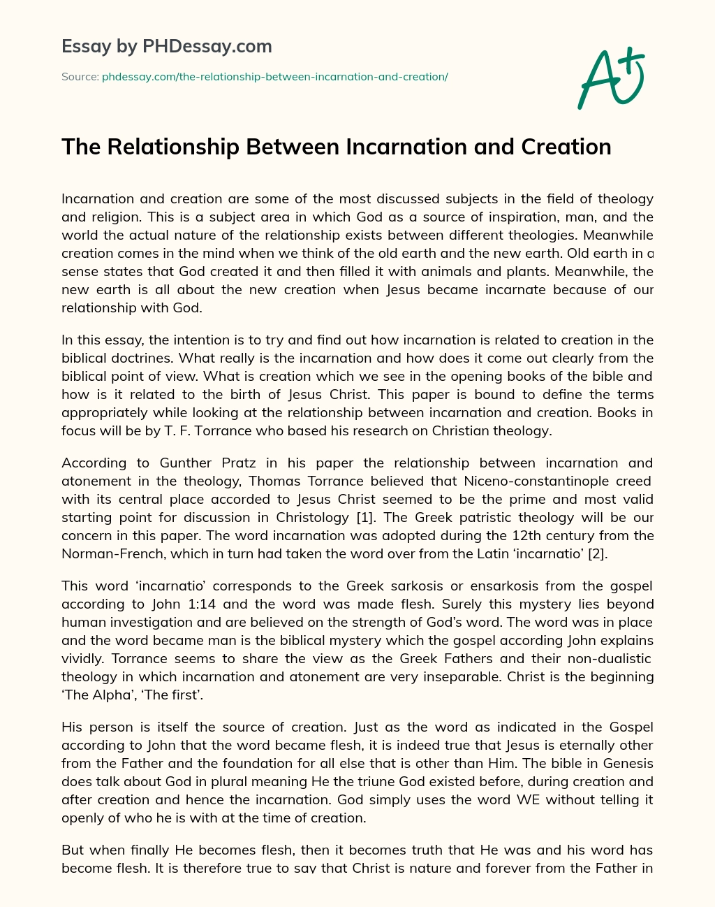 The Relationship Between Incarnation and Creation essay