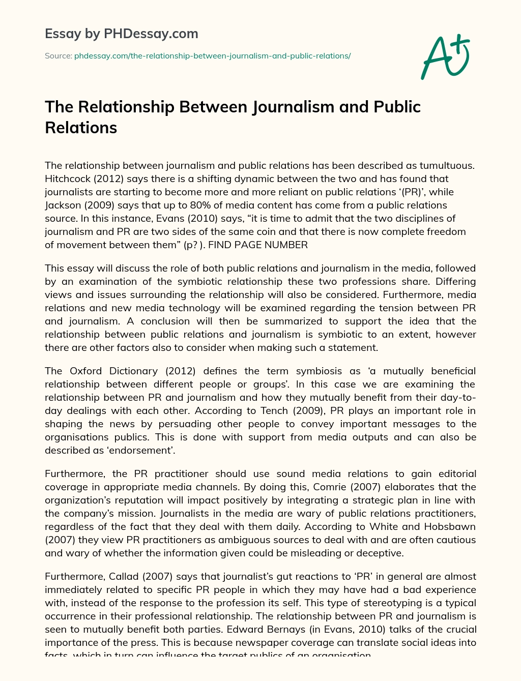 The Relationship Between Journalism and Public Relations essay