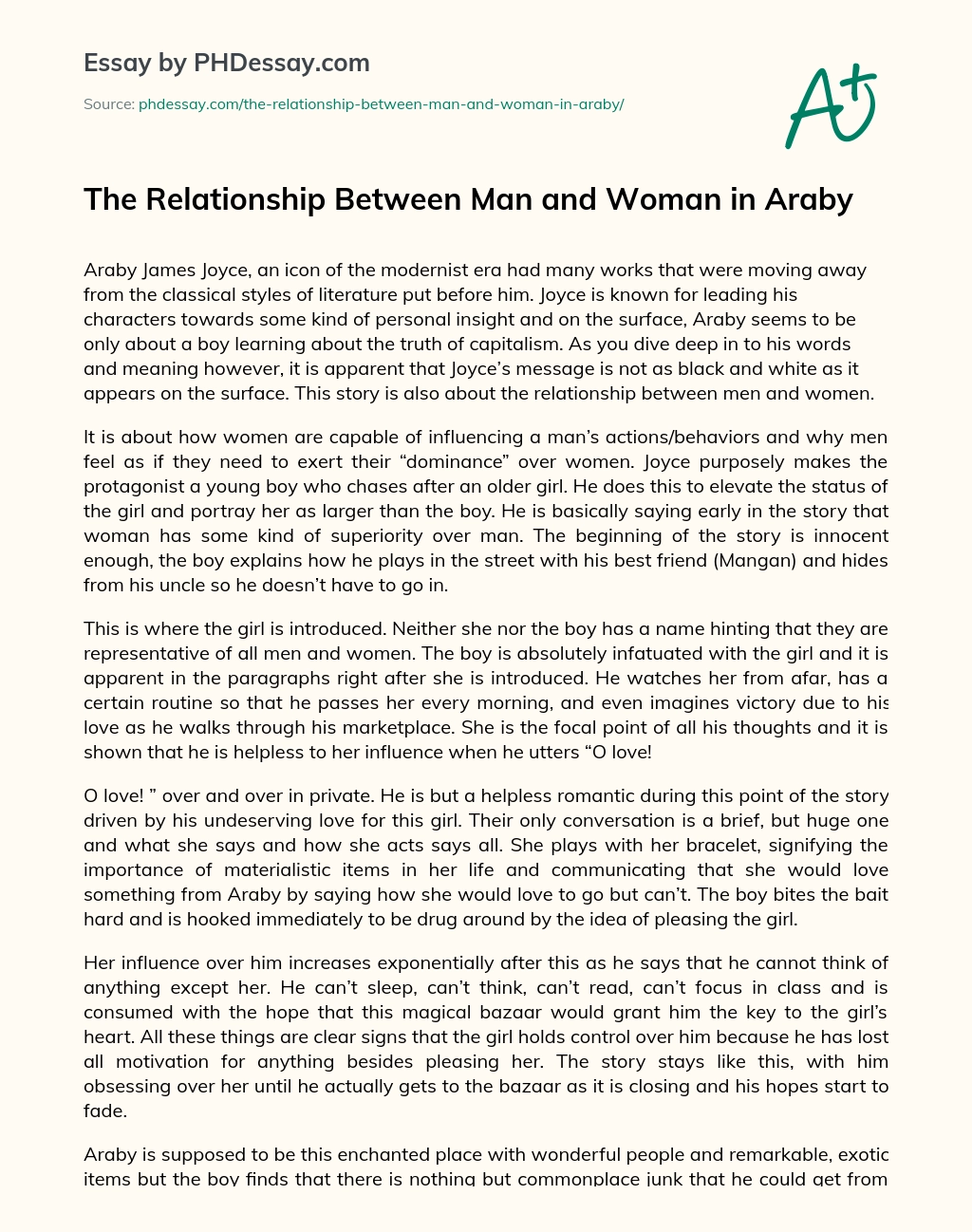 The Relationship Between Man and Woman in Araby essay