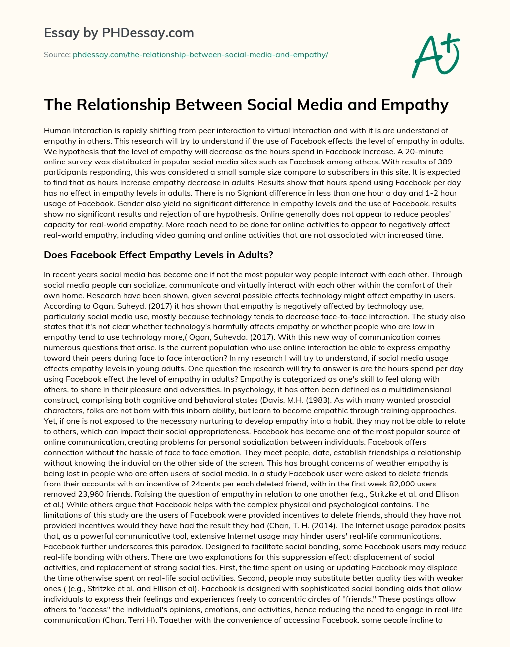 The Relationship Between Social Media and Empathy essay