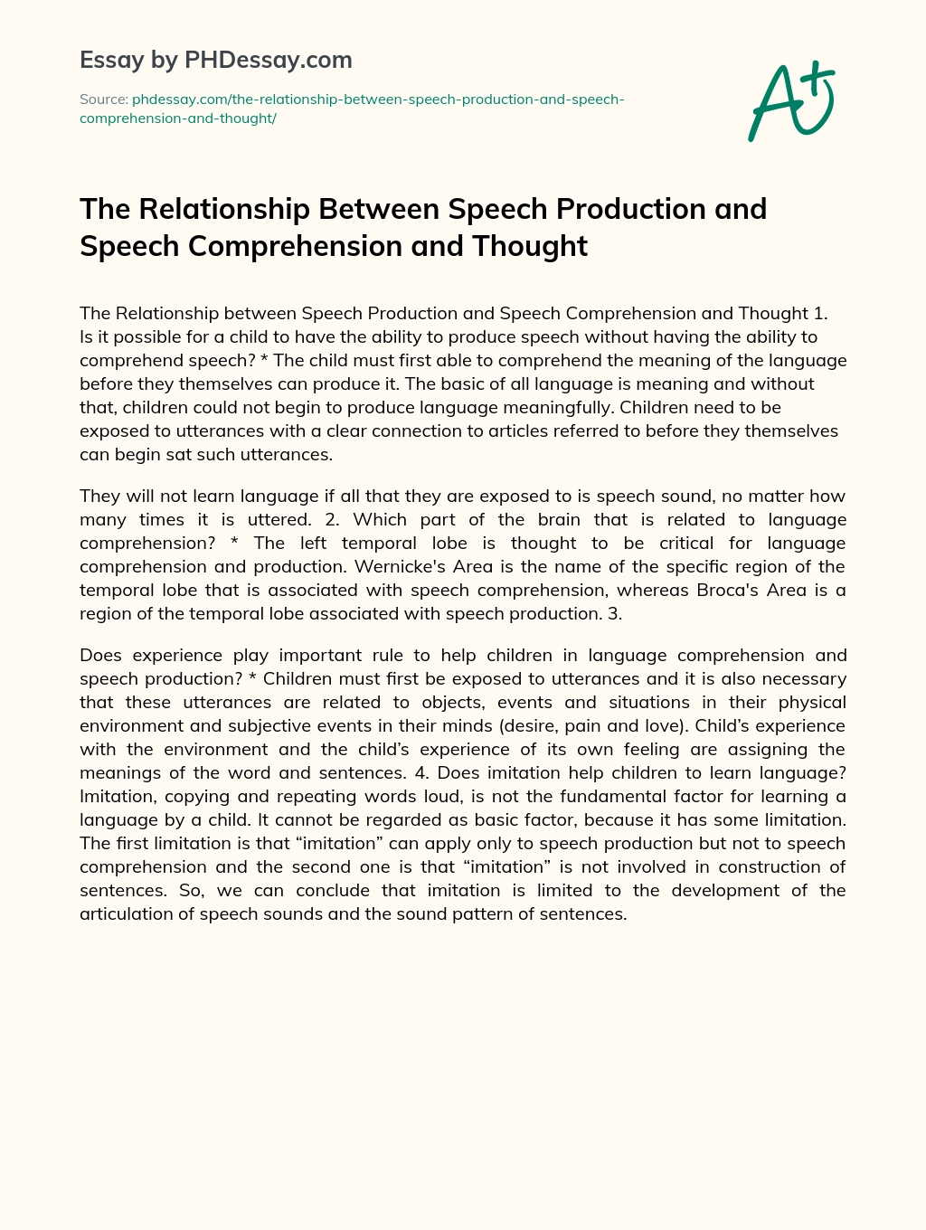 The Relationship Between Speech Production and Speech Comprehension and Thought essay