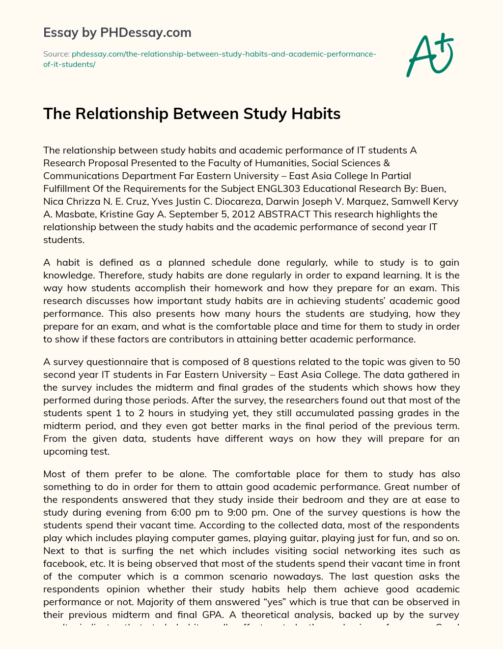 The Relationship Between Study Habits essay