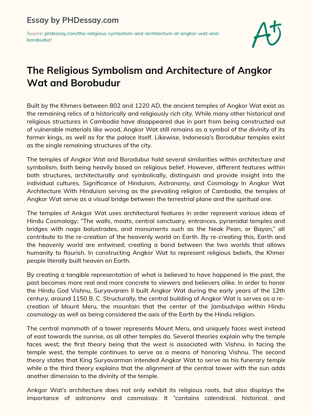 The Religious Symbolism and Architecture of Angkor Wat and Borobudur essay