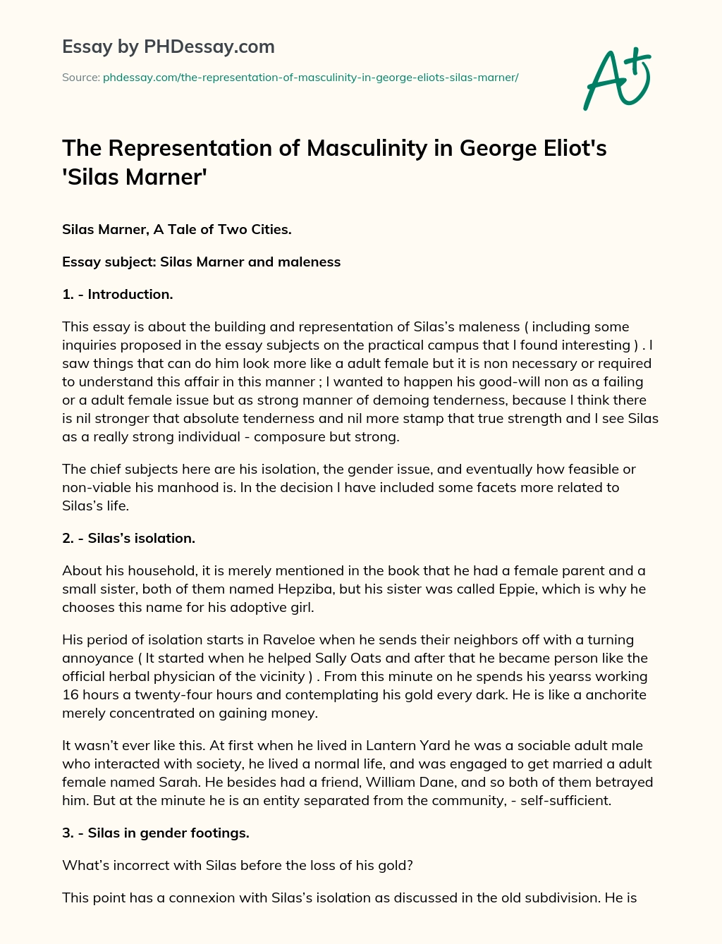 The Representation of Masculinity in George Eliot’s ‘Silas Marner’ essay