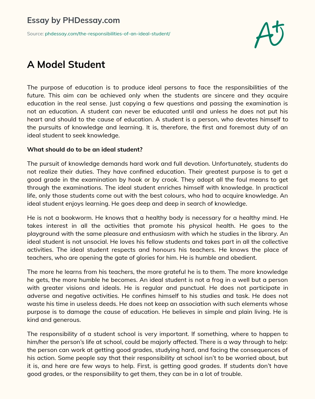 A Model Student essay