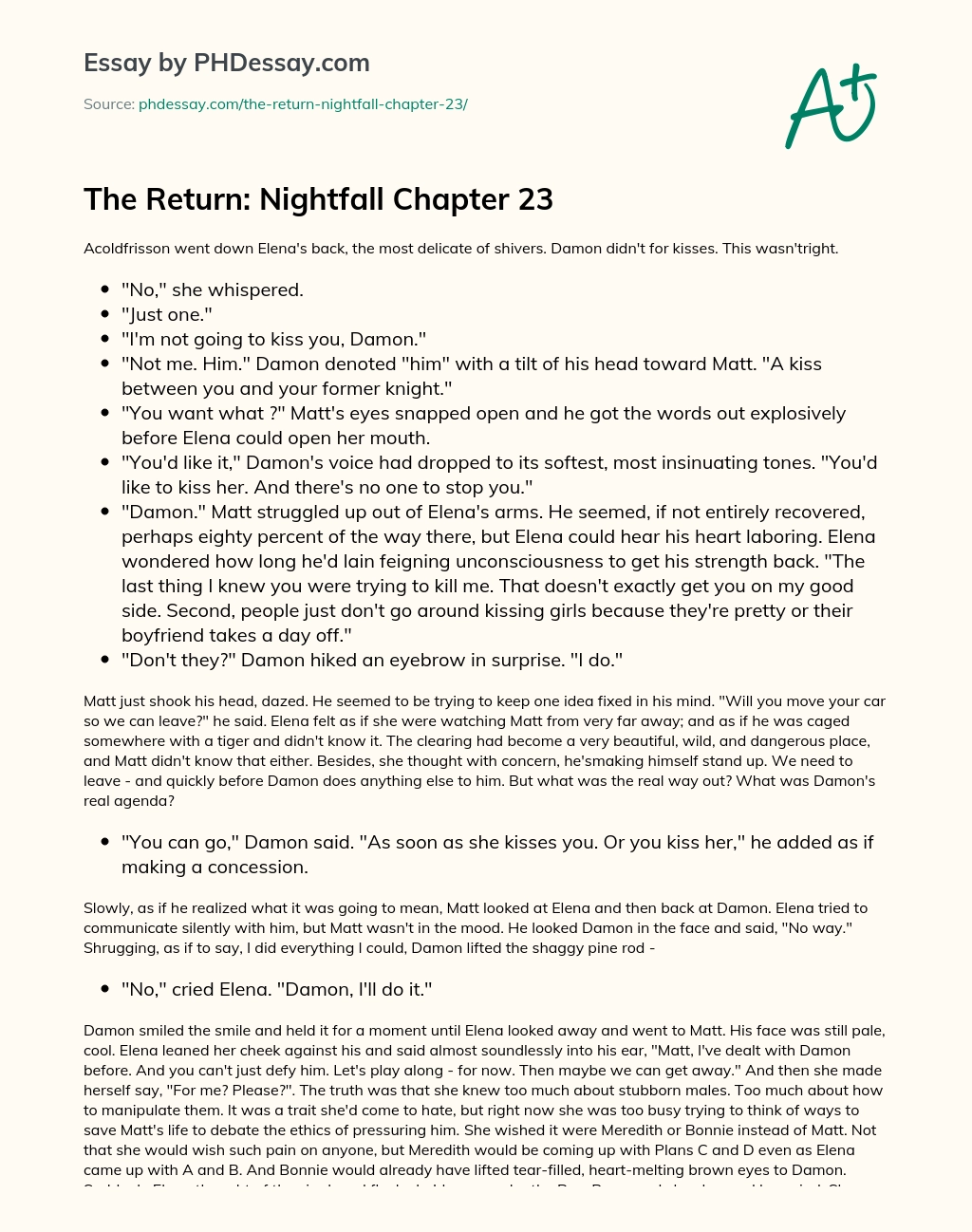 The Return: Nightfall Chapter 23 essay